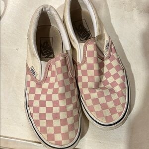 Vans Pink and Cream Checkered Slip-Ons